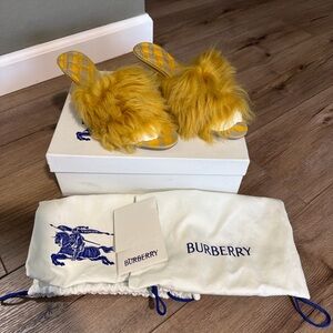 Burberry Plaid and Yellow Fur Slides authentic